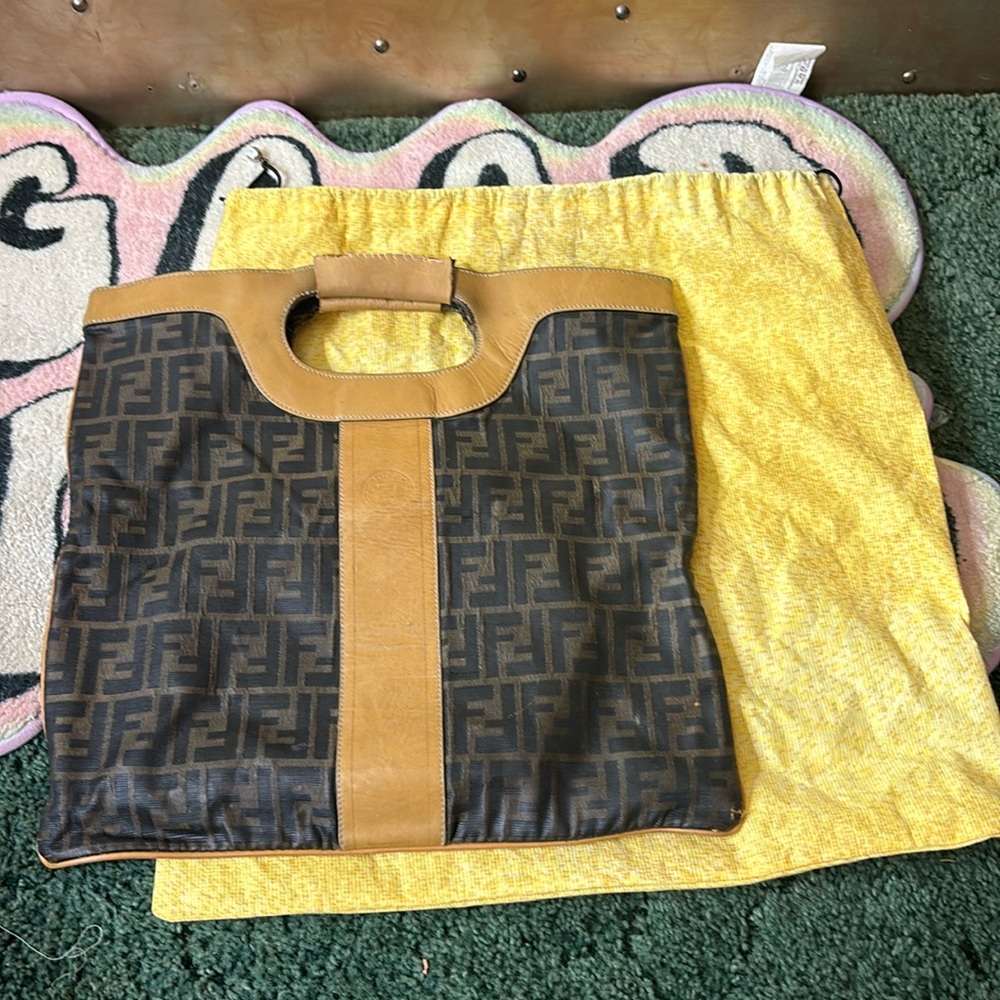 Vintage fendi zucca fold over shopper tote bag